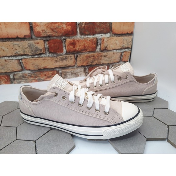 Converse All Star Leather Chuck Taylor Men's Sz 10 Low Shoes Gray Clay Beige - Picture 3 of 11